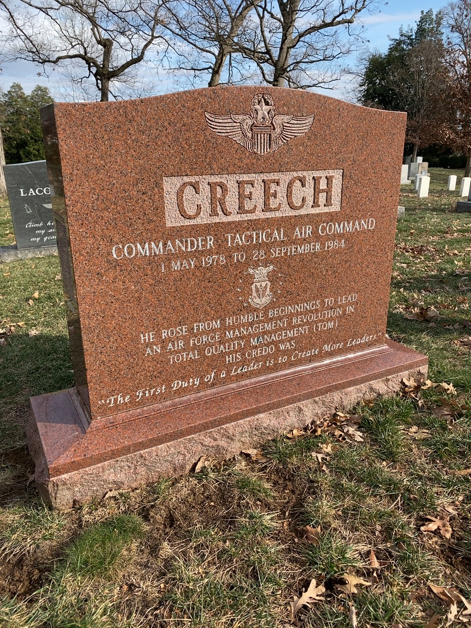 Back of headstone — Wilbur Creech
