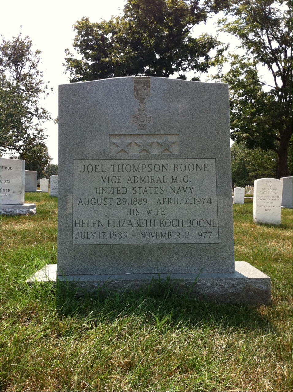 Headstone shared by 2 interments, including Joel T. Boone
