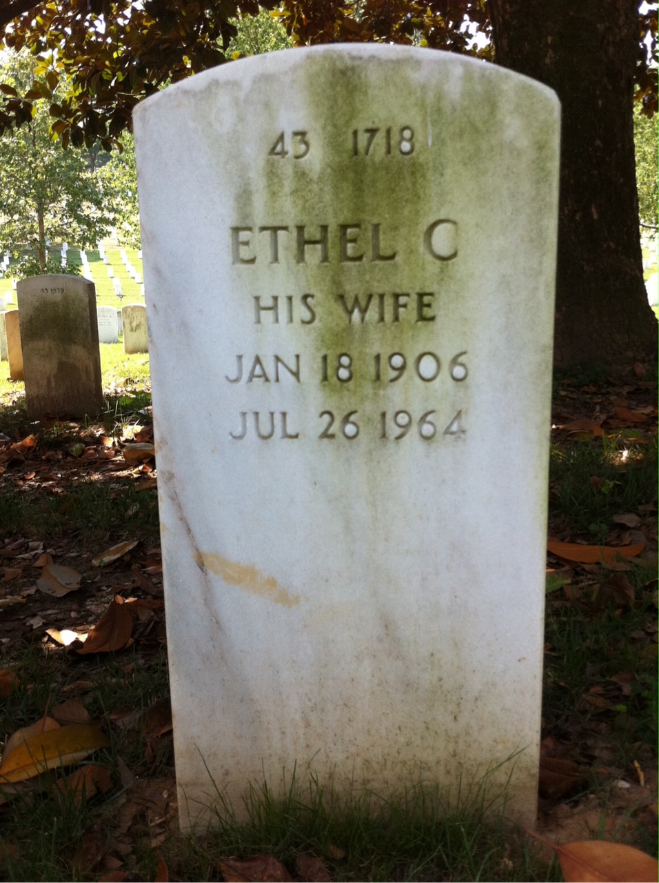 Back of headstone — Ethel Aiken