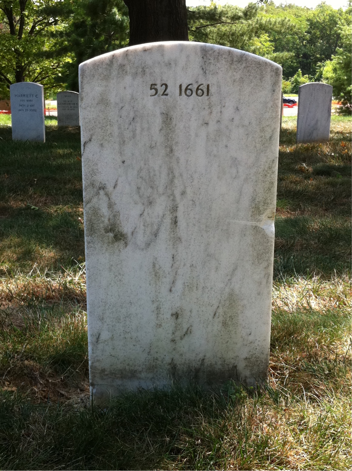Back of headstone — Walter F Johnson