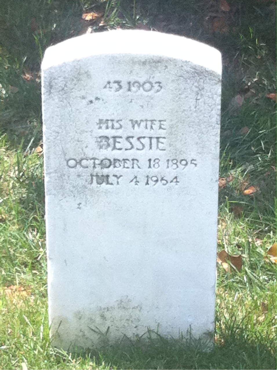 Back of headstone — Thomas H Ward