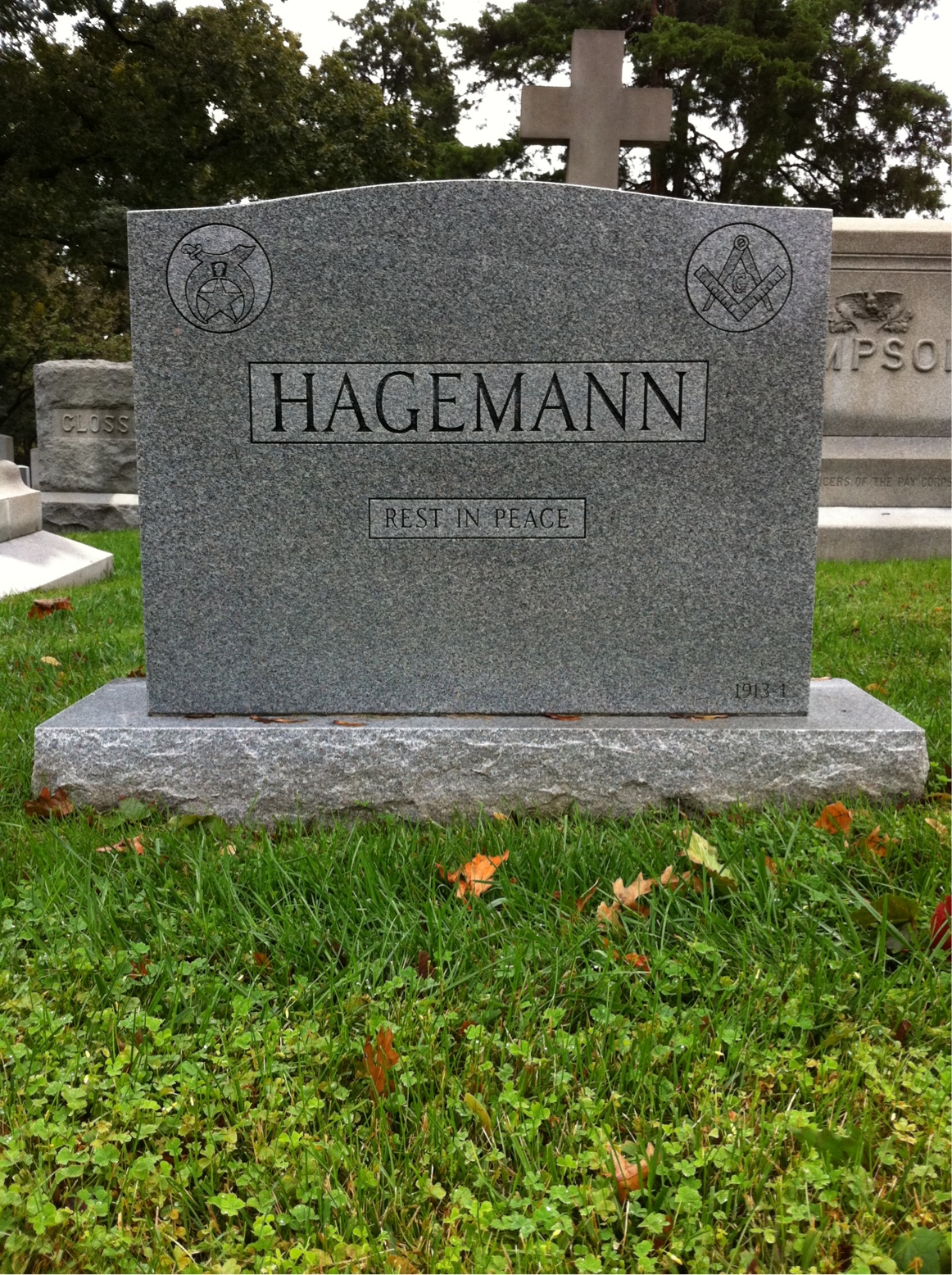 Back of headstone — Milton Hagemann