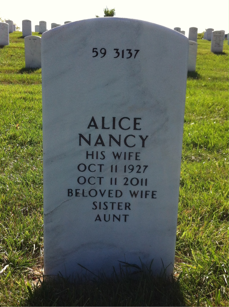 Back of headstone — Harold Stone