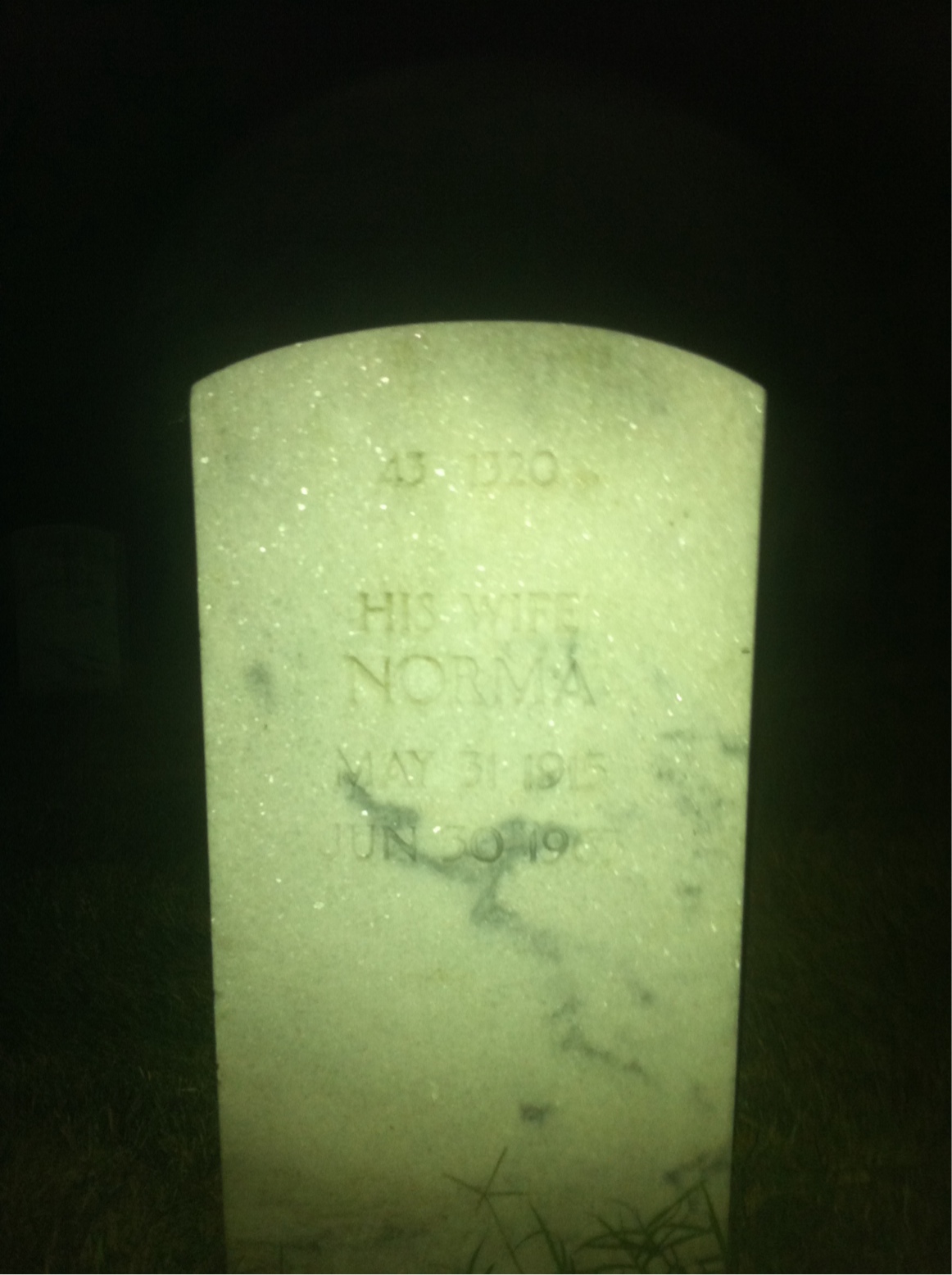 Back of headstone — Norma Aldridge