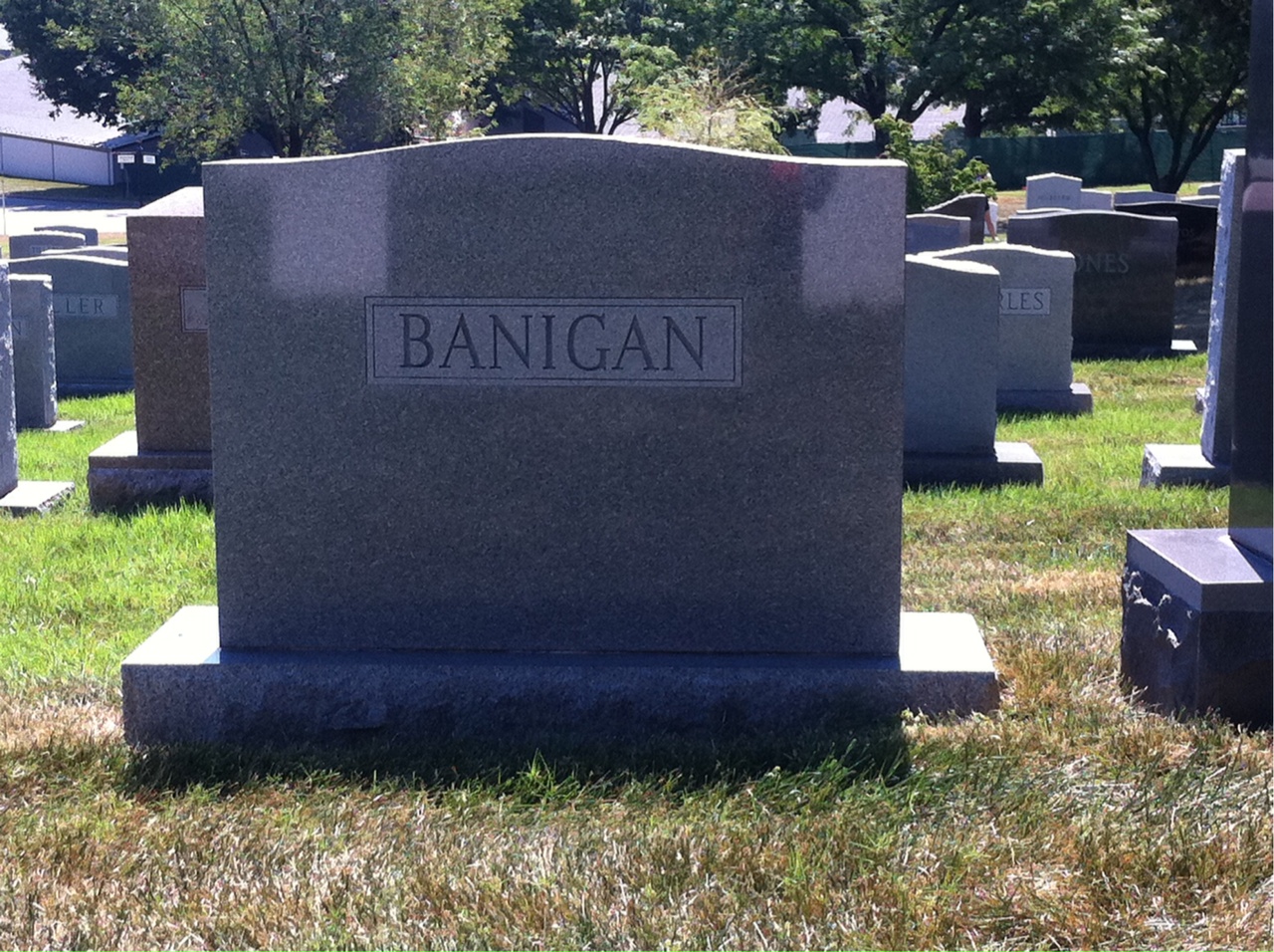 Back of headstone — Calvin Banigan
