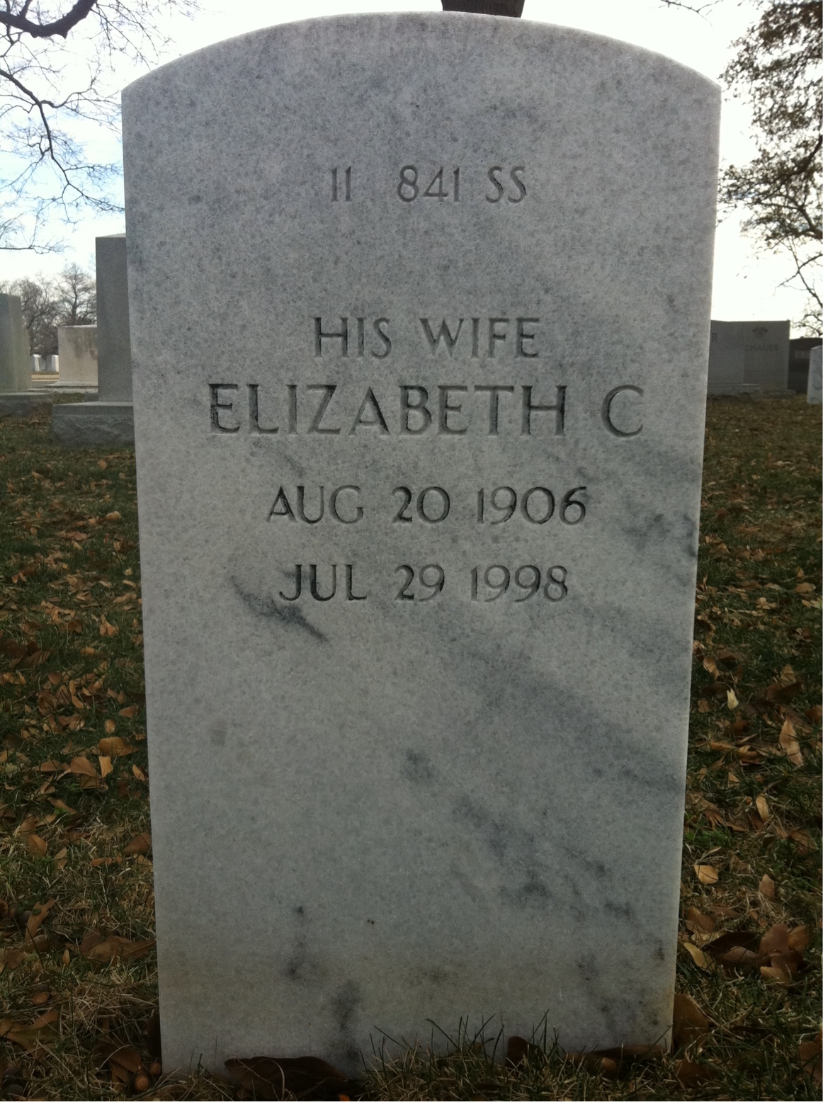 Back of headstone — Elizabeth Morrell