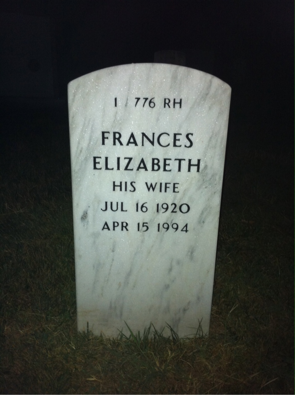 Back of headstone — Wilmah Getchell