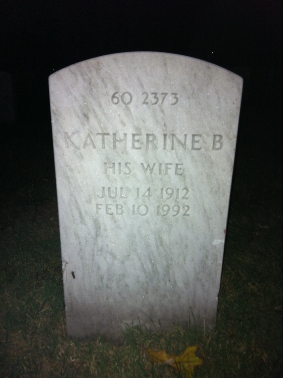 Back of headstone — Katherine Morris