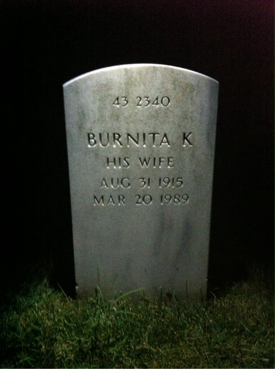 Back of headstone — Burnita Moore