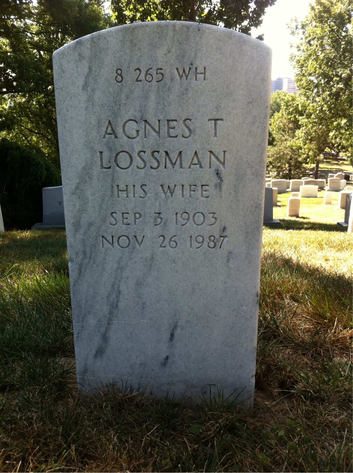 Back of headstone — Agnes Lossman