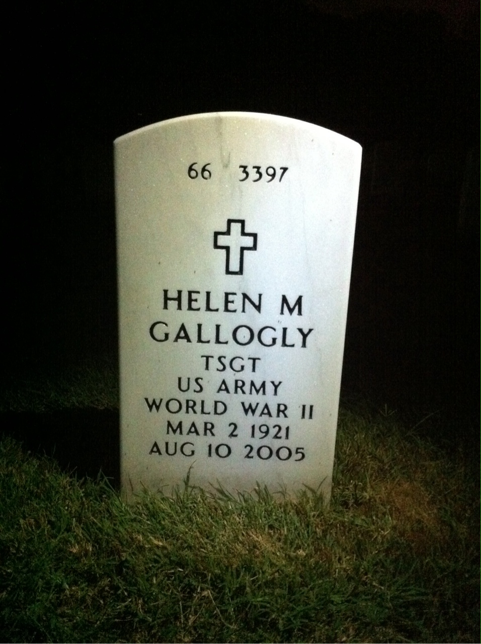 Back of headstone — Helen Gallogly