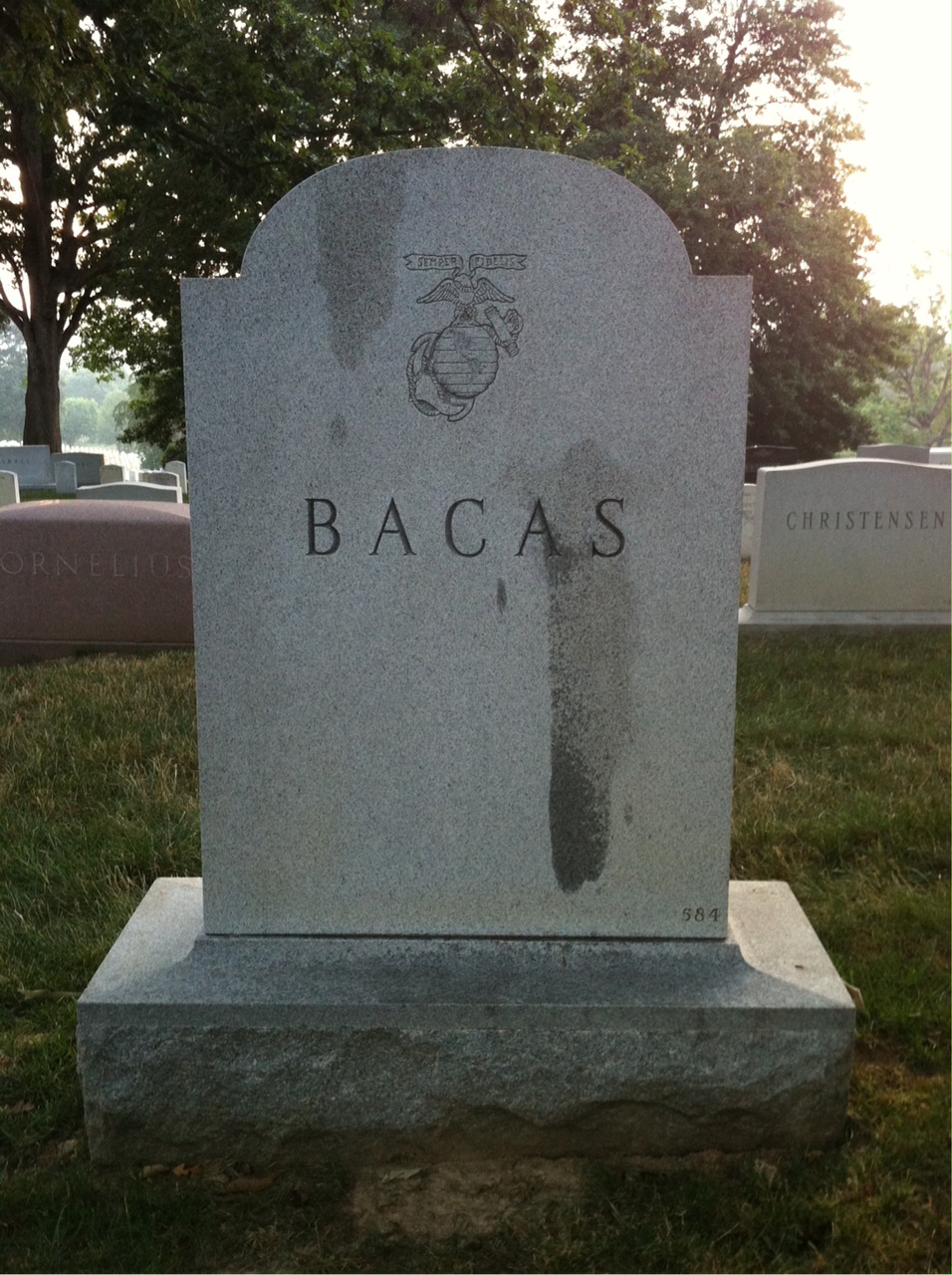 Back of headstone — George Bacas