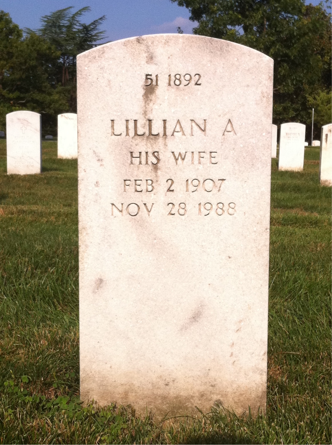 Back of headstone — Lillian Murphy
