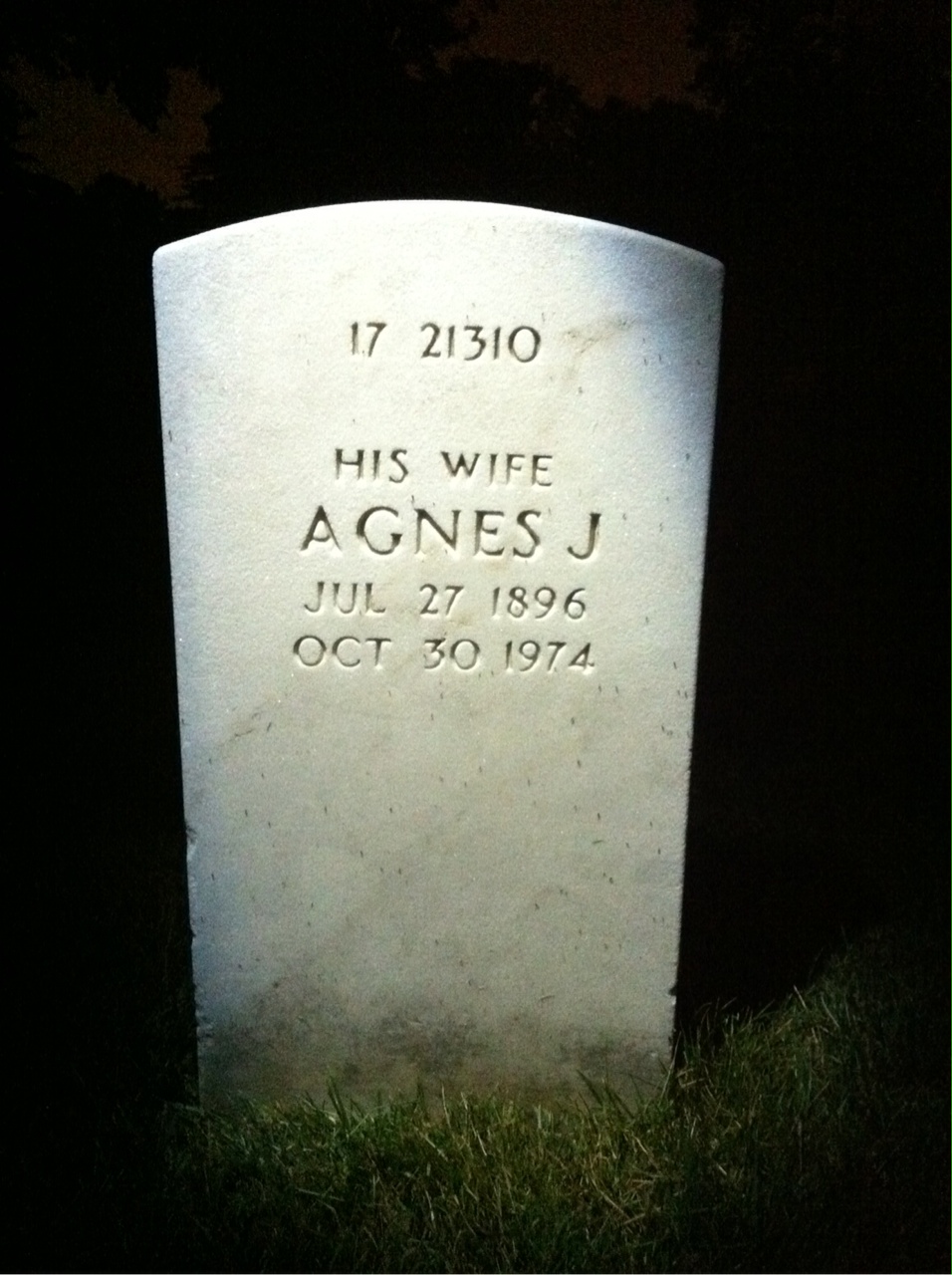 Back of headstone — Agnes Conradi