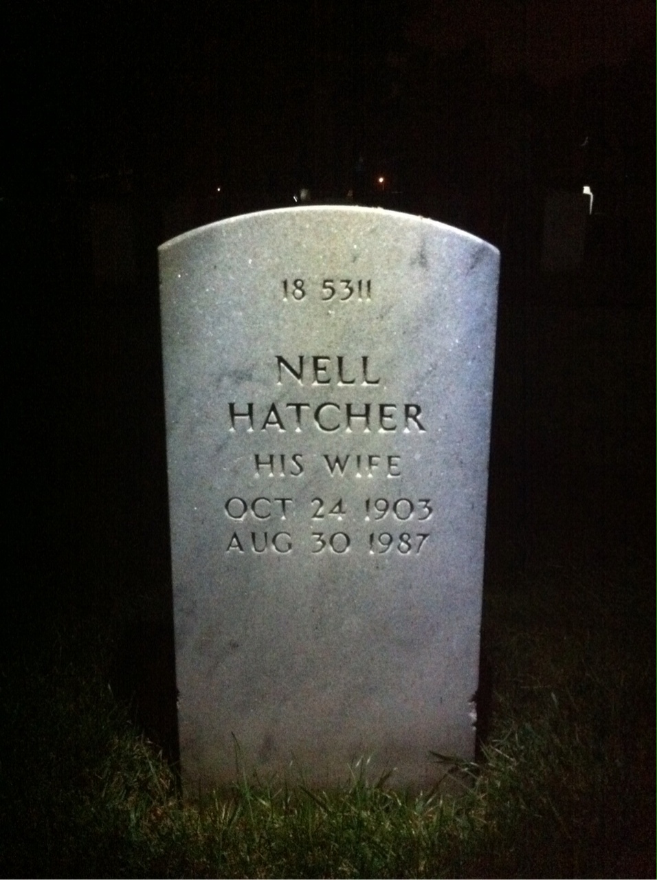 Back of headstone — Nell Alley