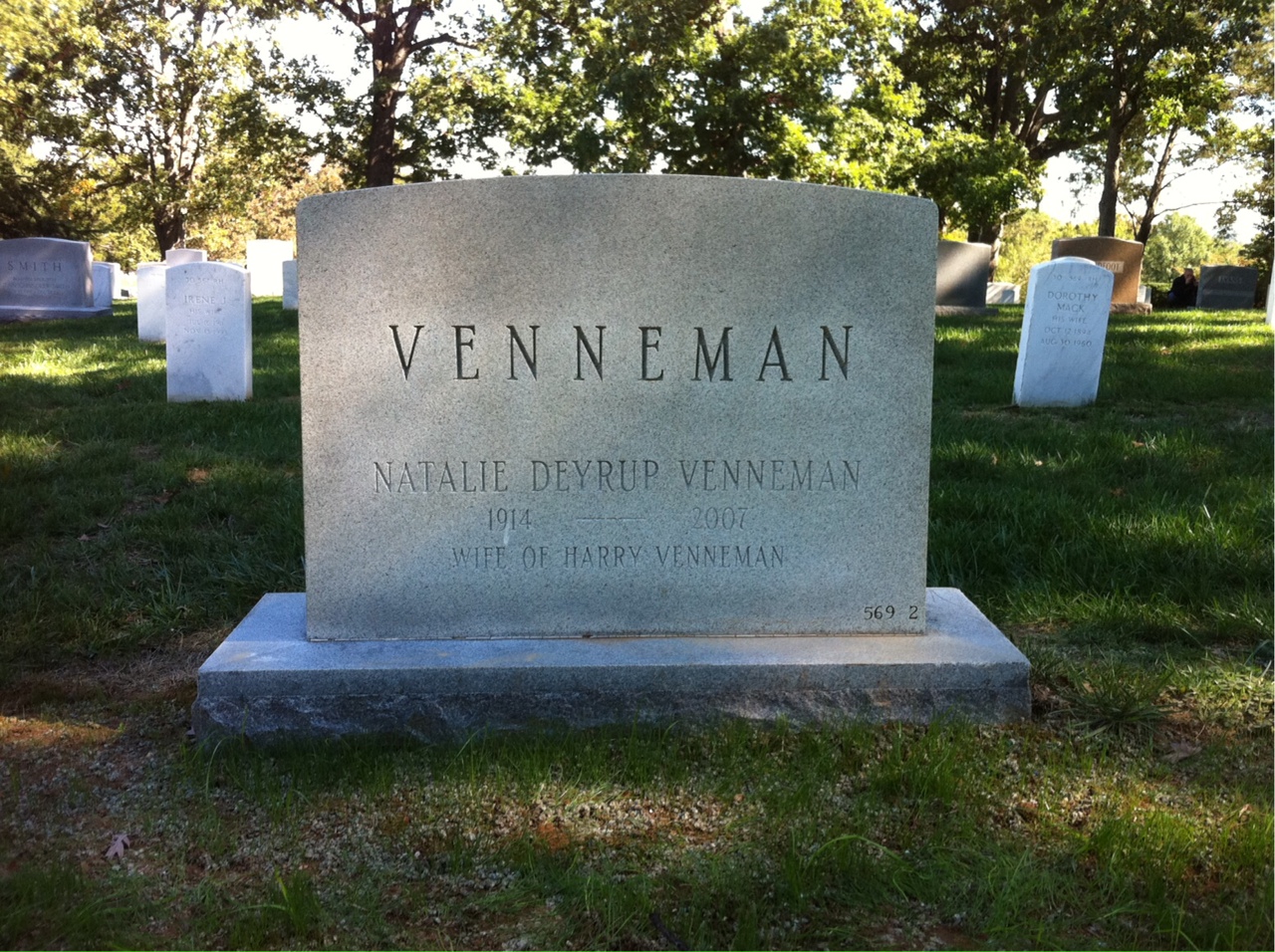 Back of headstone — Harry Venneman