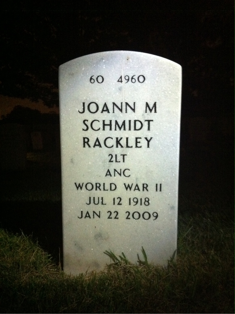 Back of headstone — Joann Rackley