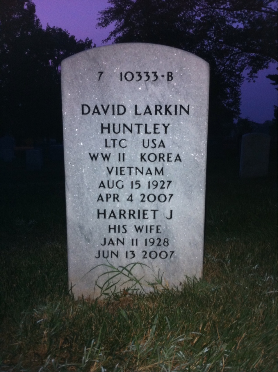 Back of headstone — David Huntley