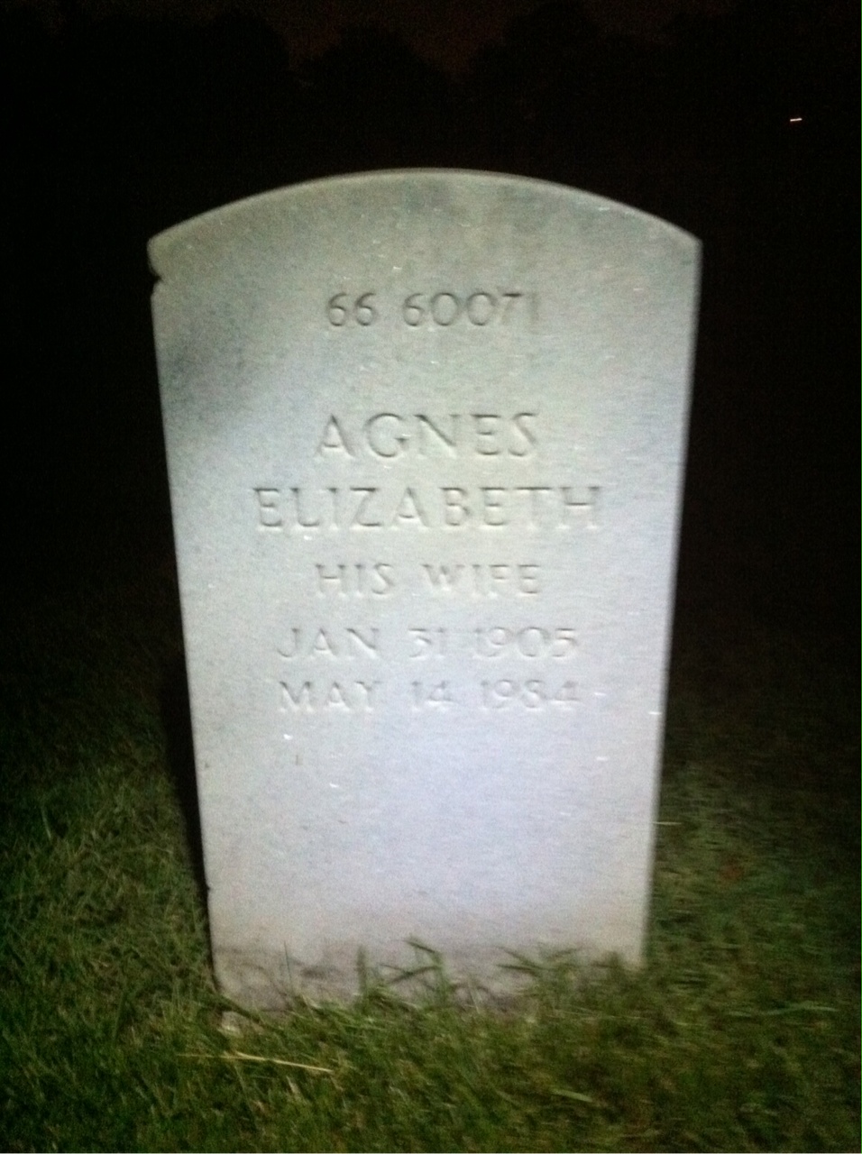 Back of headstone — Agnes Hoehle