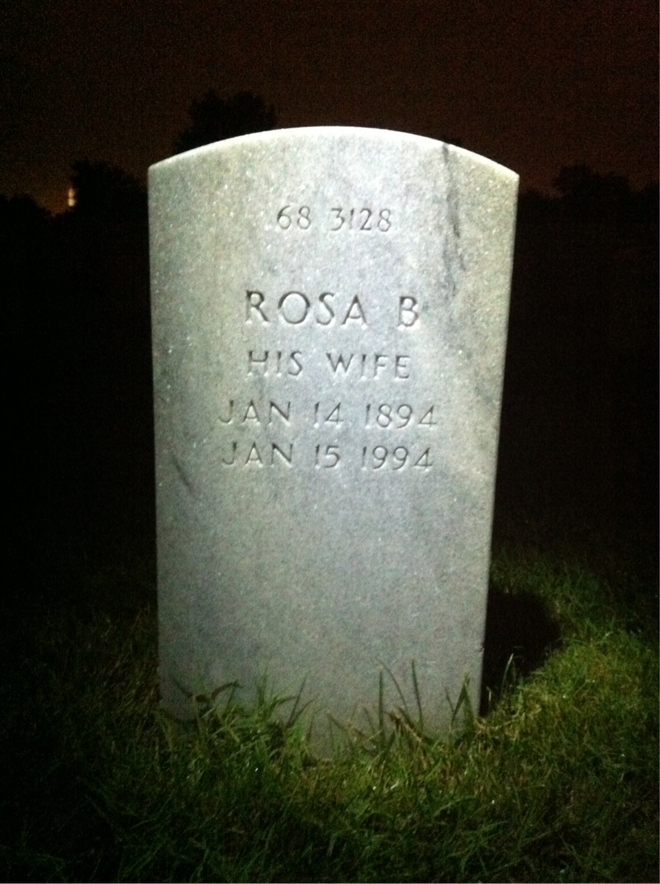 Back of headstone — Rosa Andrews