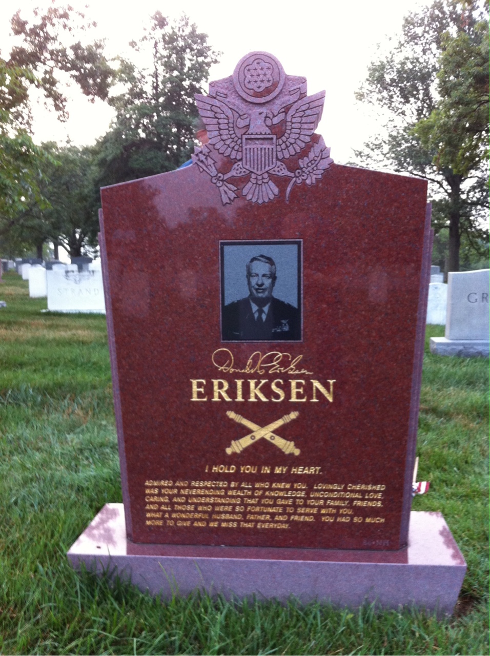 Back of headstone — Donald Eriksen