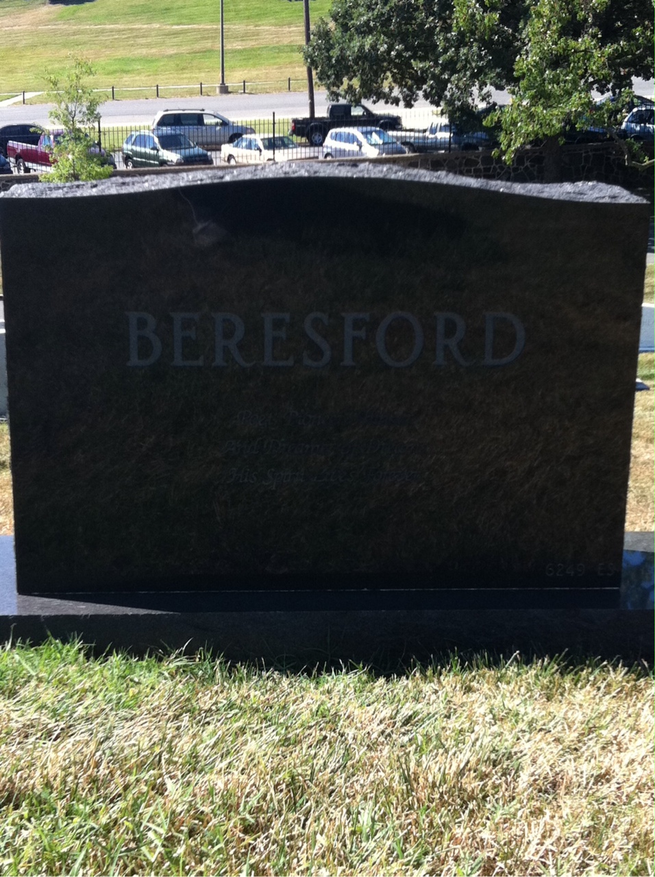 Back of headstone — Spencer Beresford