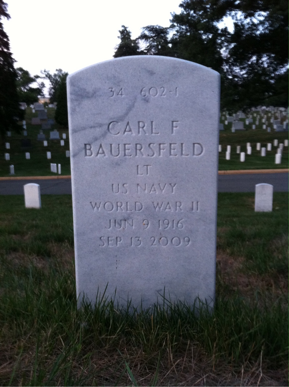 Back of headstone — Carl Bauersfeld