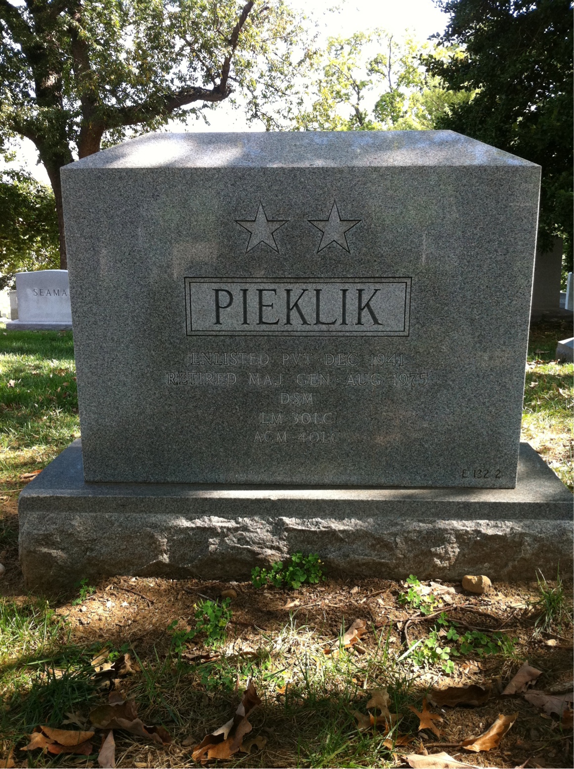Back of headstone — Joseph Pieklik