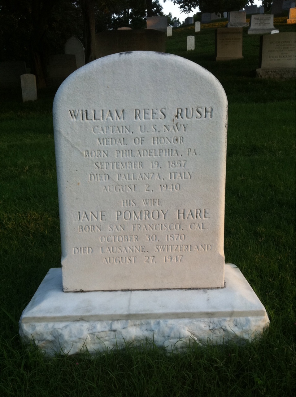 Headstone shared by 2 interments, including William Rush