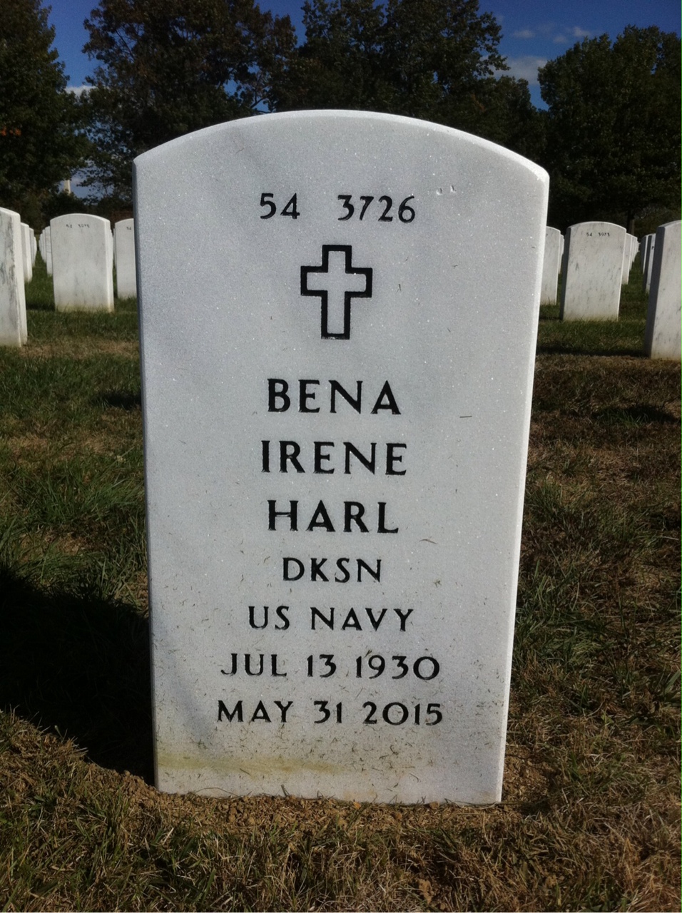 Back of headstone — Eben Harl