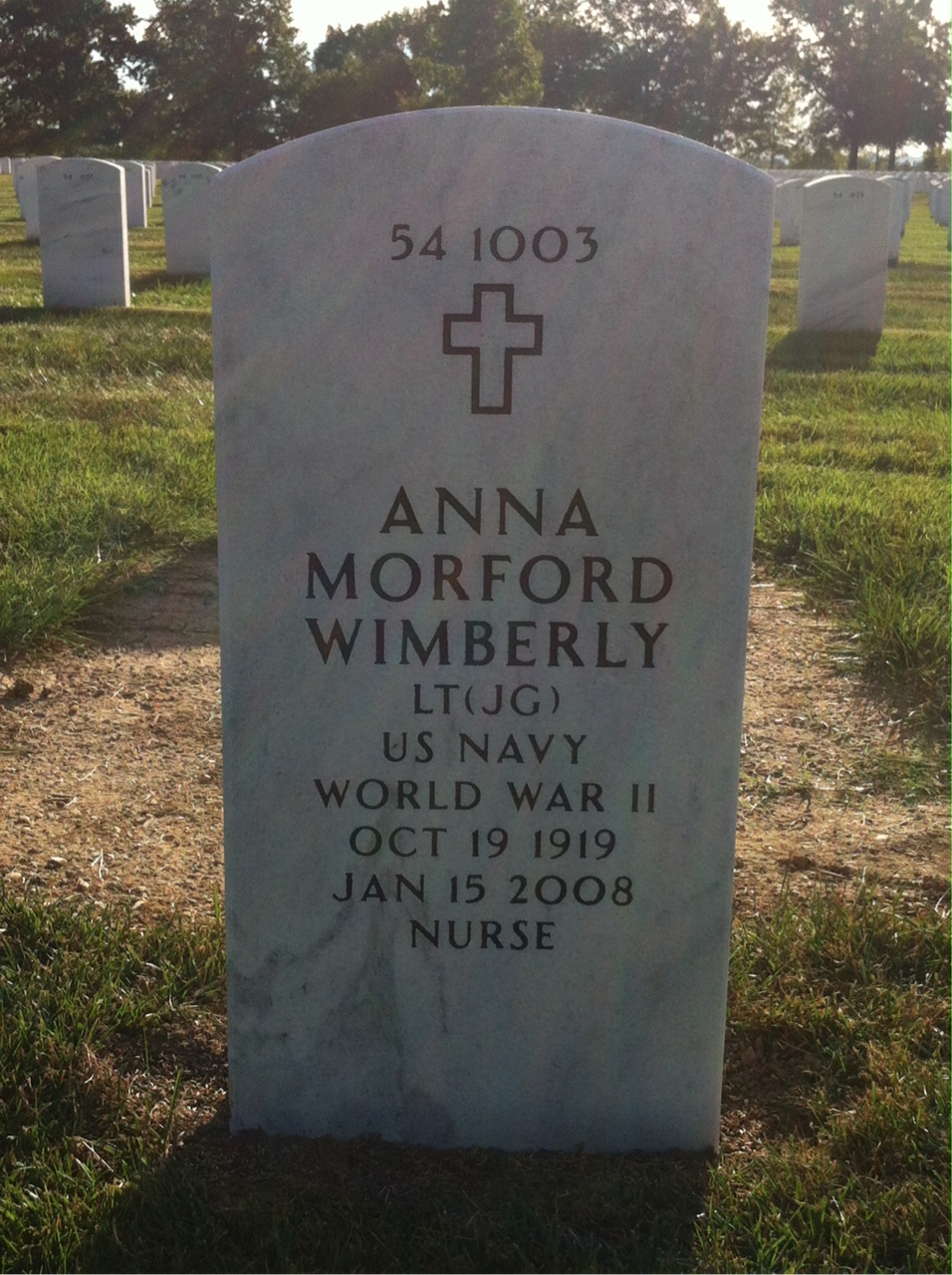 Back of headstone — Anna Wimberly