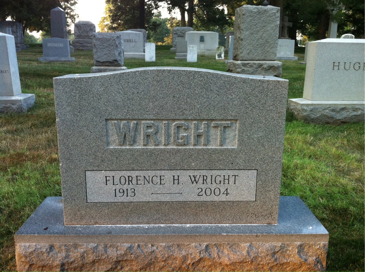 Back of headstone — Frank Wright