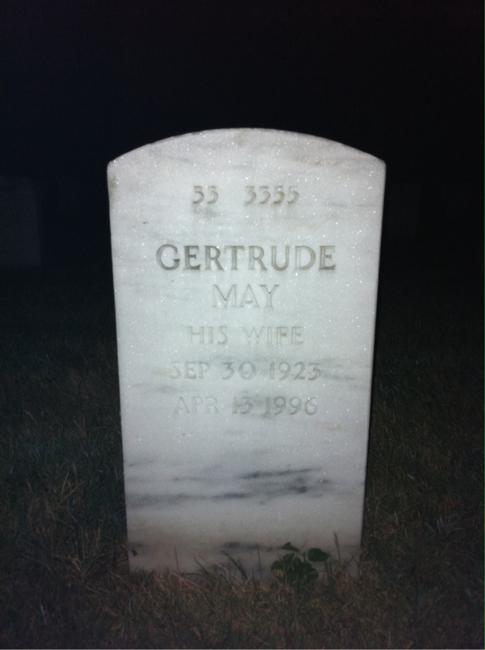Back of headstone — Gertrude Adams