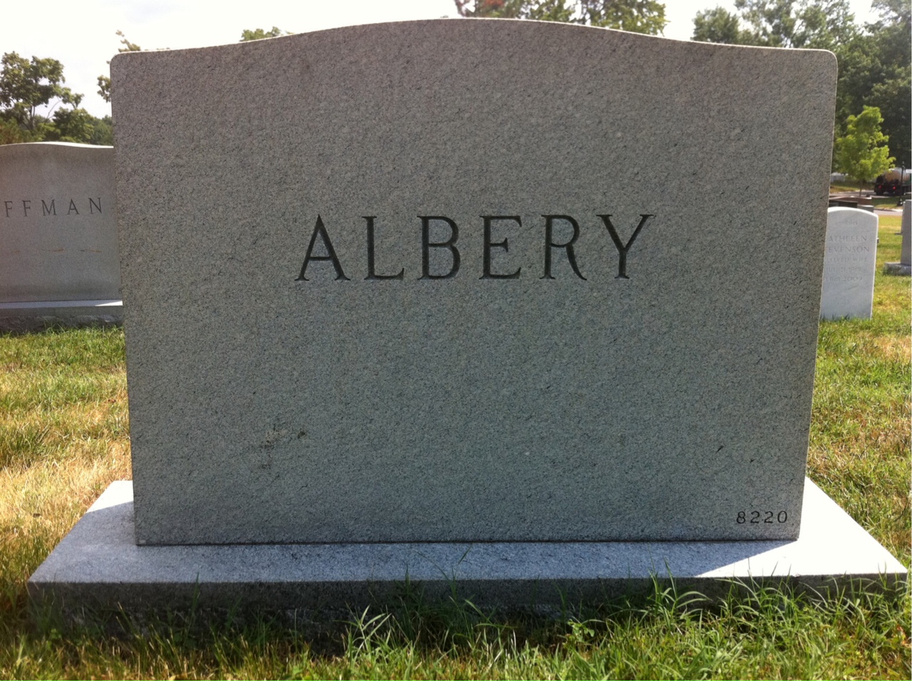 Back of headstone — Freeman Albery