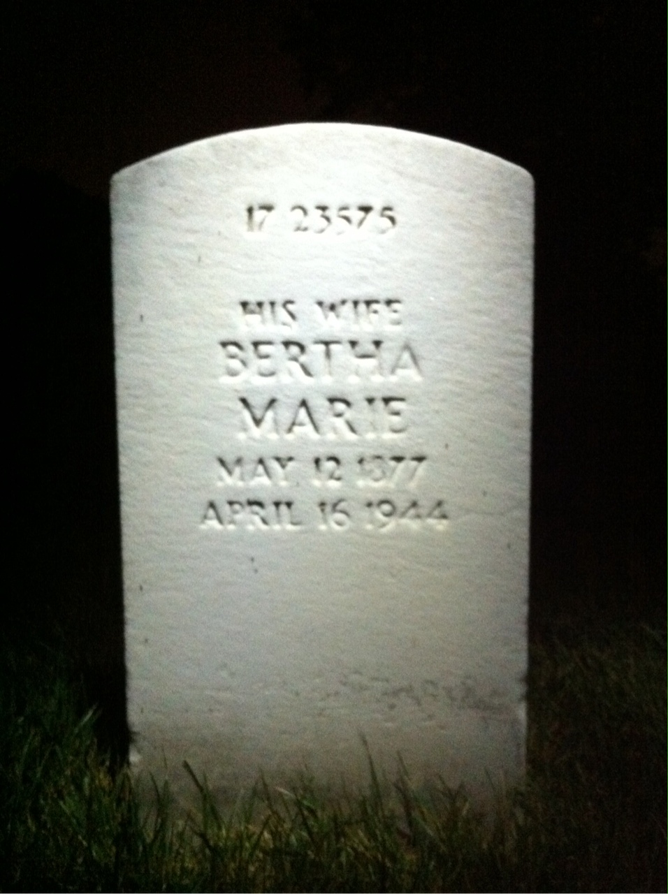 Back of headstone — Bertha Brennan