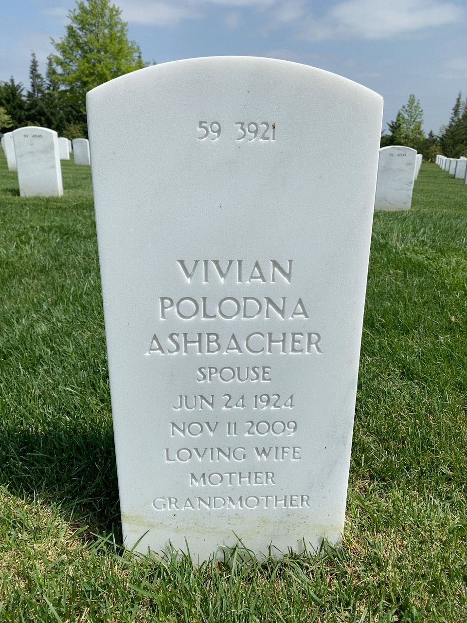 Back of headstone — Raymond Ashbacher