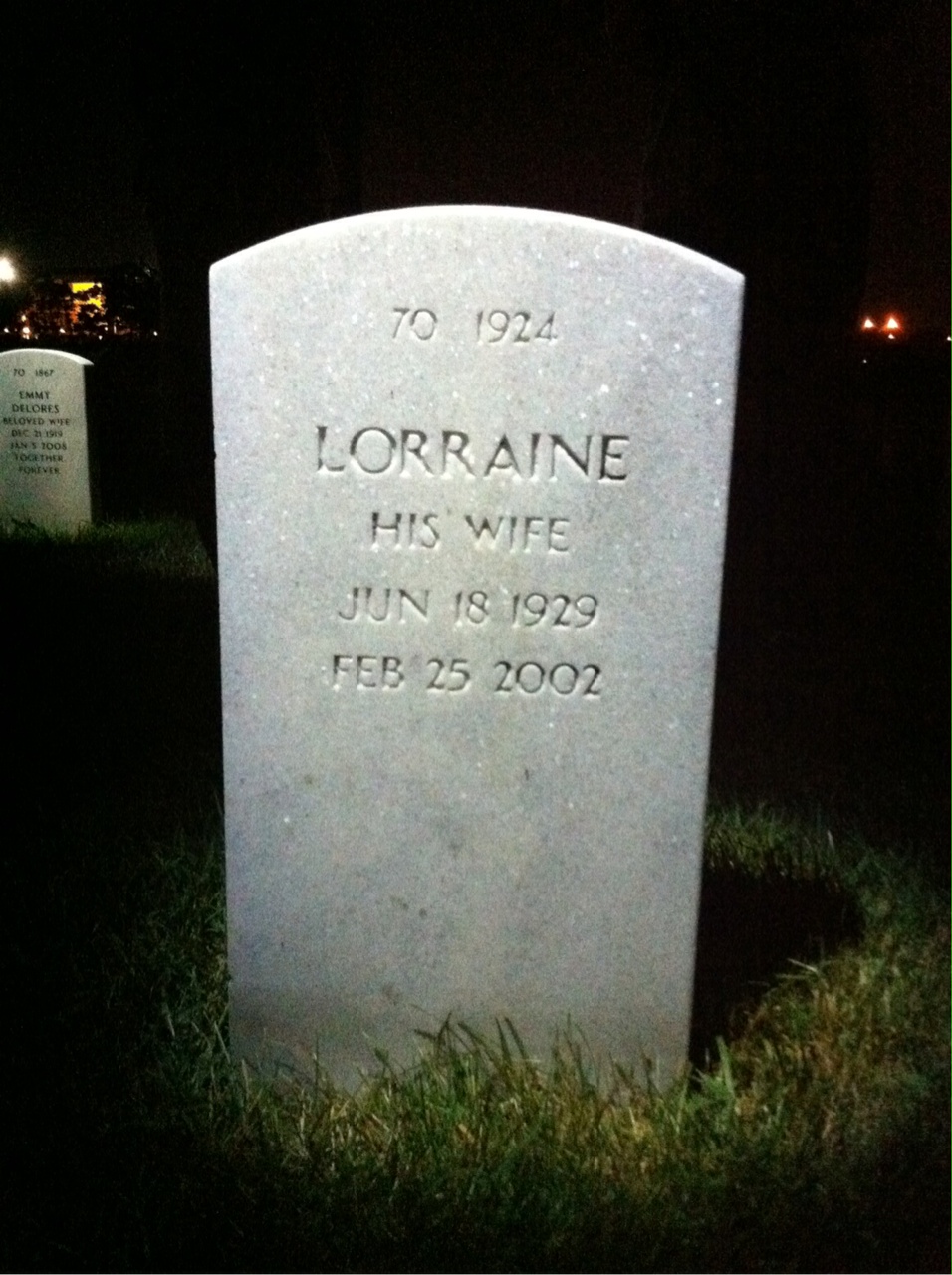 Back of headstone — Lorraine Moore
