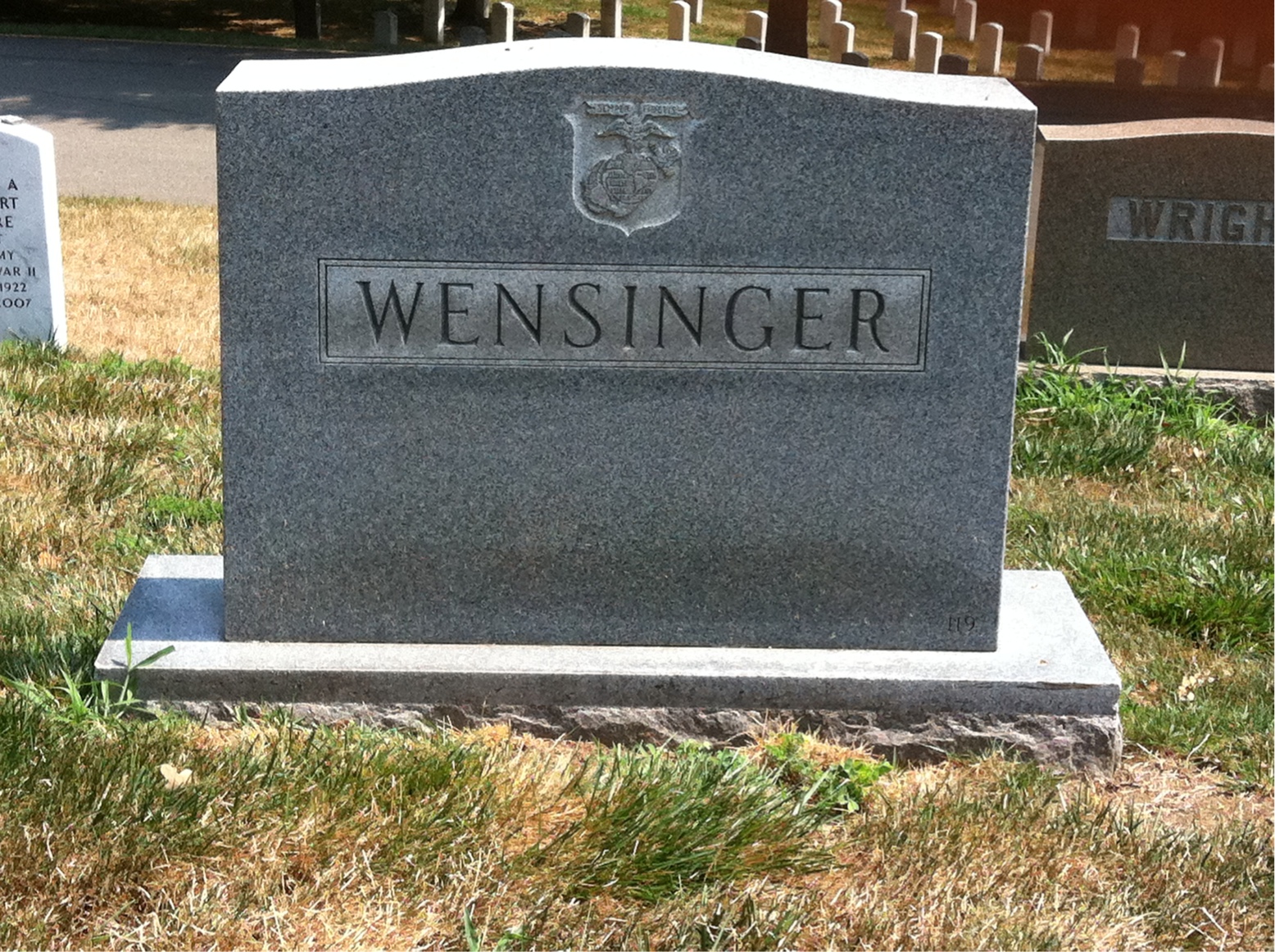 Back of headstone — Walter W Wensinger