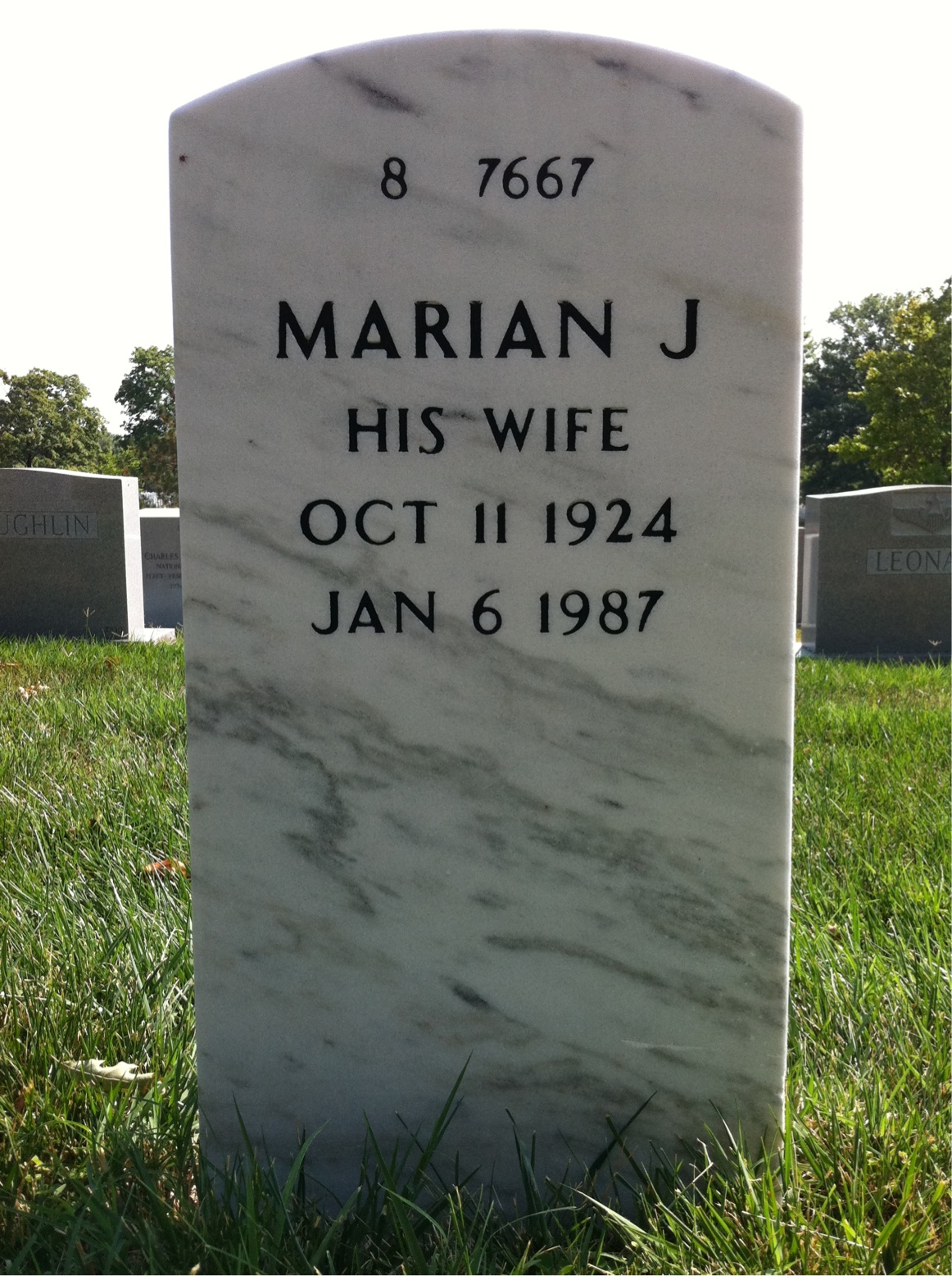 Back of headstone — Mervin Arps