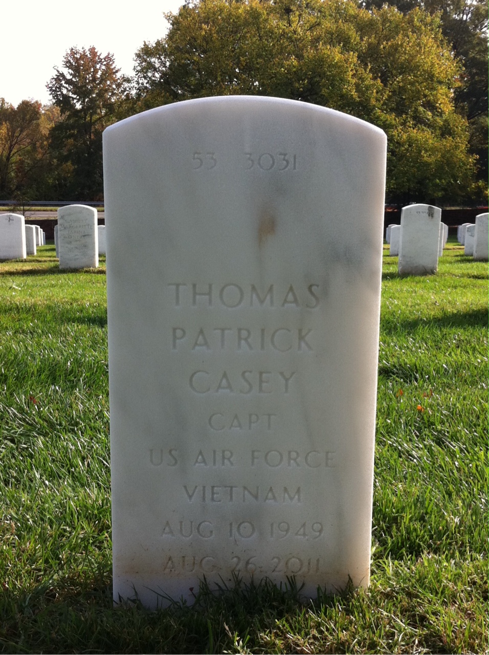 Back of headstone — Thomas P Casey