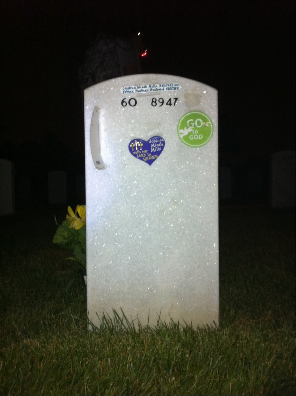 Back of headstone — Joshua Mills