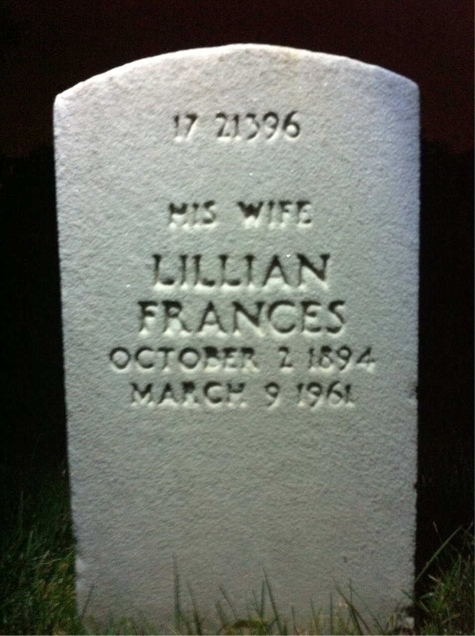Back of headstone — Lillian Morgan