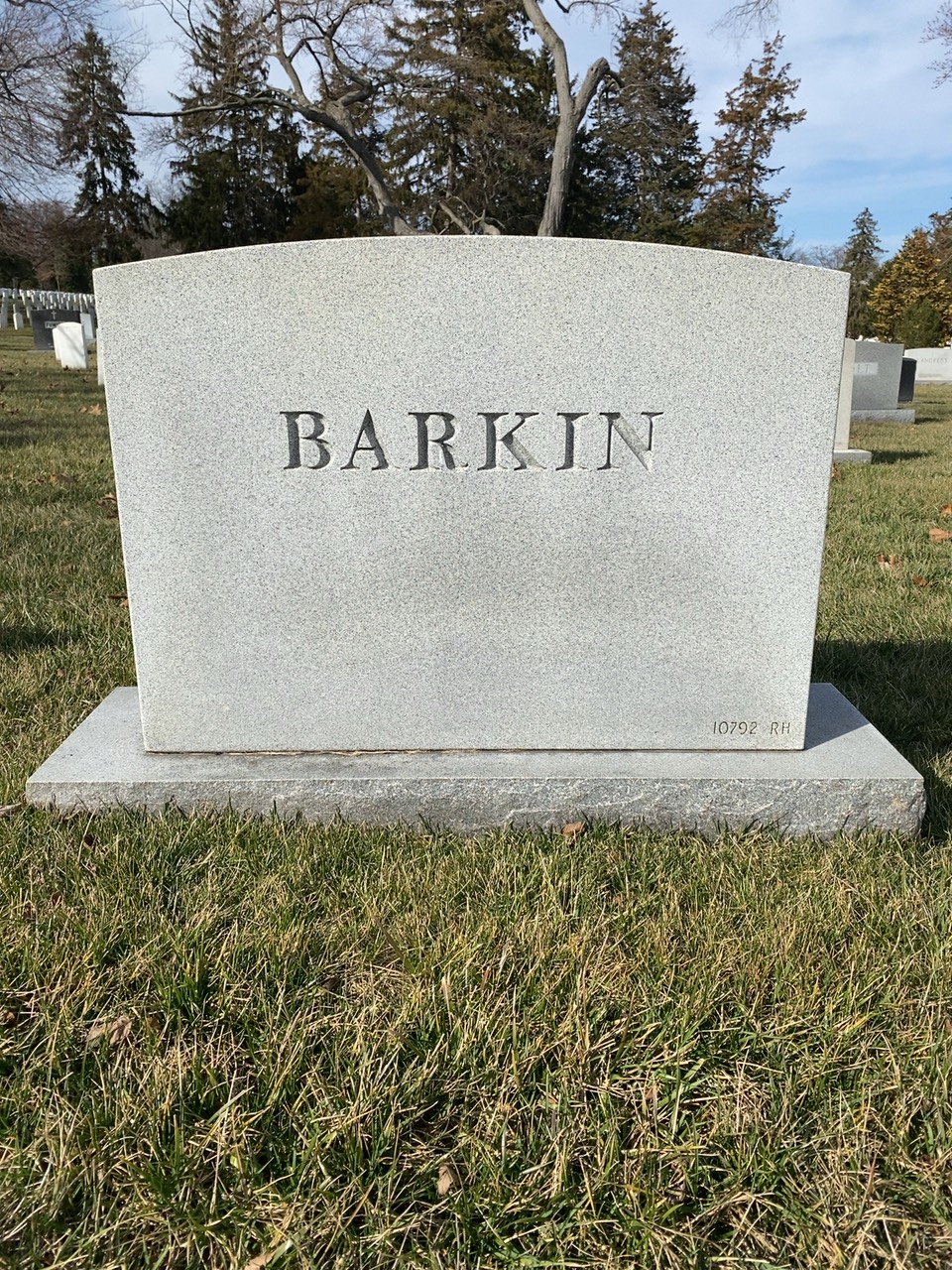 Back of headstone — Albert Barkin
