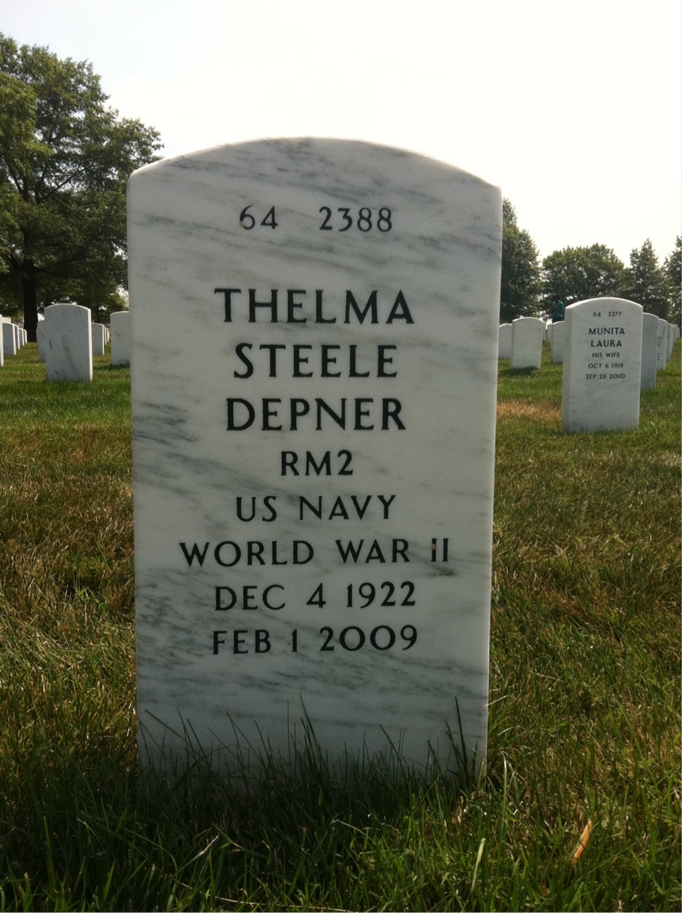 Back of headstone — Sidney Depner