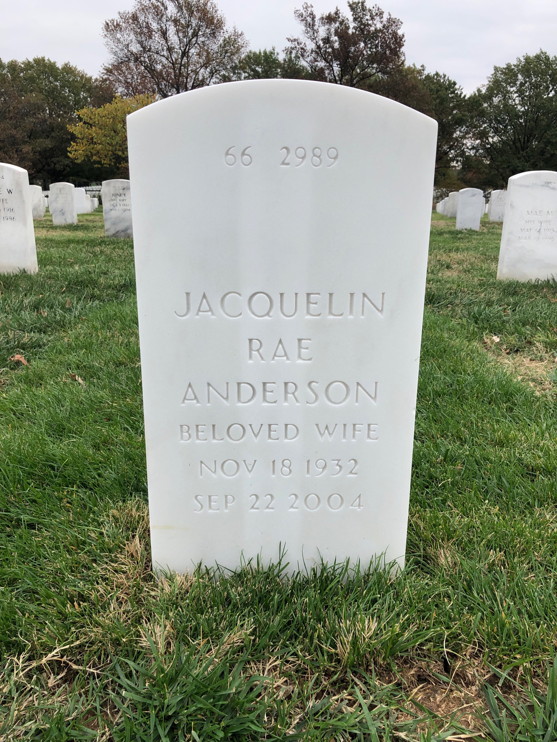 Back of headstone — Ronald Anderson