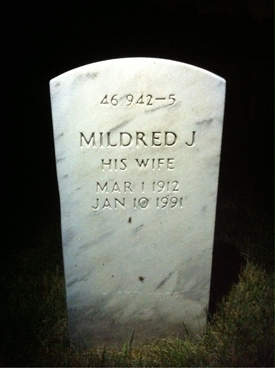 Back of headstone — Mildred Bogart