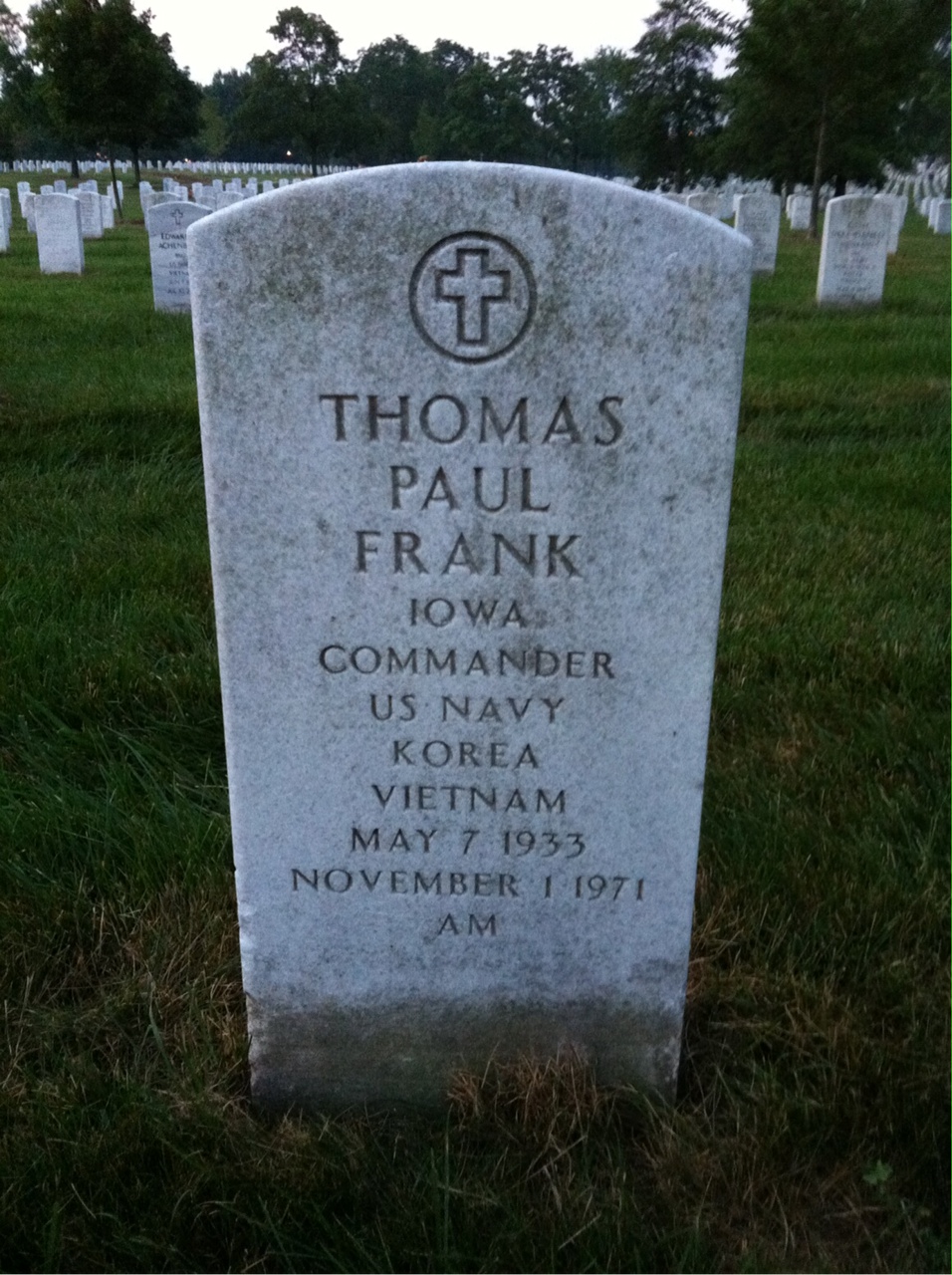 Back of headstone — Thomas Paul Frank