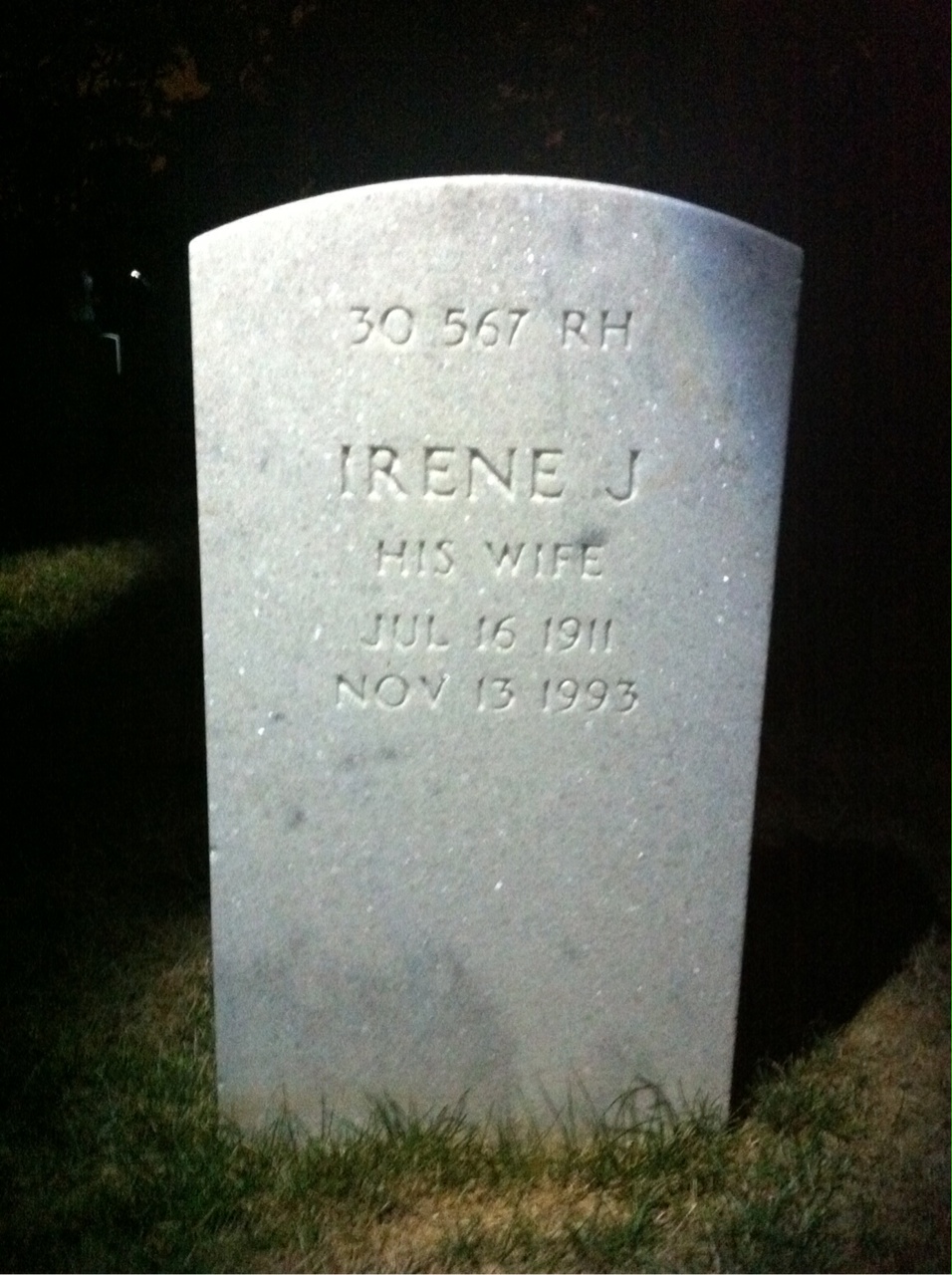 Back of headstone — Irene Adams