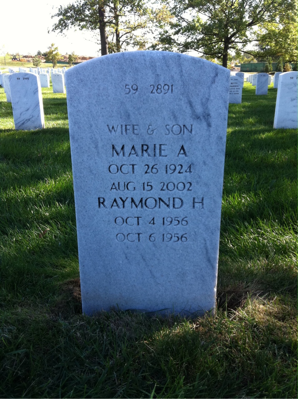 Back of headstone — Raymond Collins