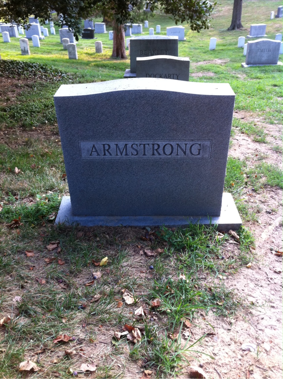 Back of headstone — Robert Armstrong